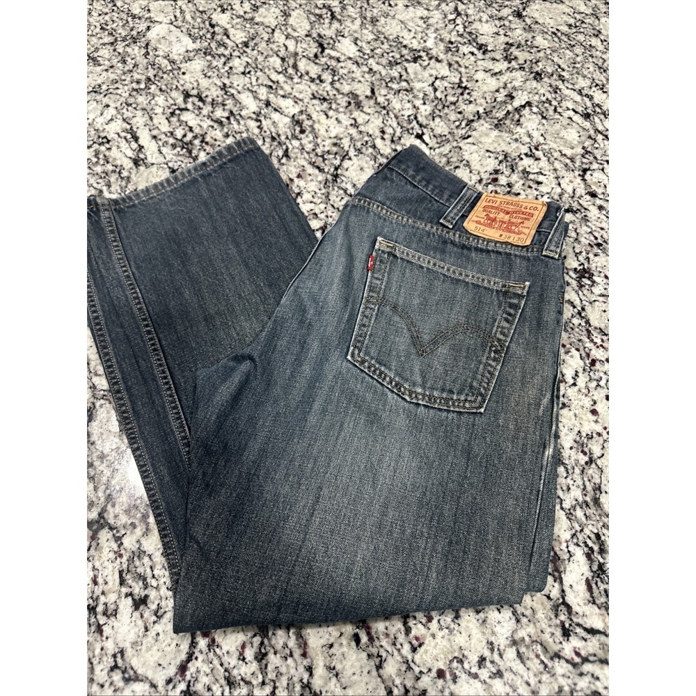 Vintage Levi's 514 Straight Fit Whiskered Jeans Mens Size 38x30 Blue Grunge Look